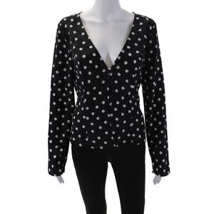 ciro lucia Womens Polka Dot V-neck Button Front Blouse Top Black Size S